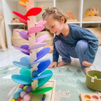 Wooden marble tree, rainbow Montessori sound tower with balls