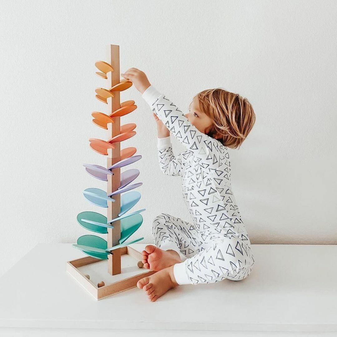Wooden marble tree, rainbow Montessori sound tower with balls