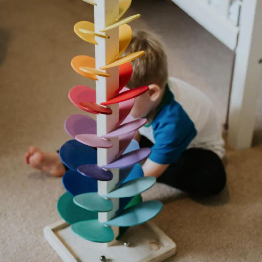 Wooden marble tree, rainbow Montessori sound tower with balls