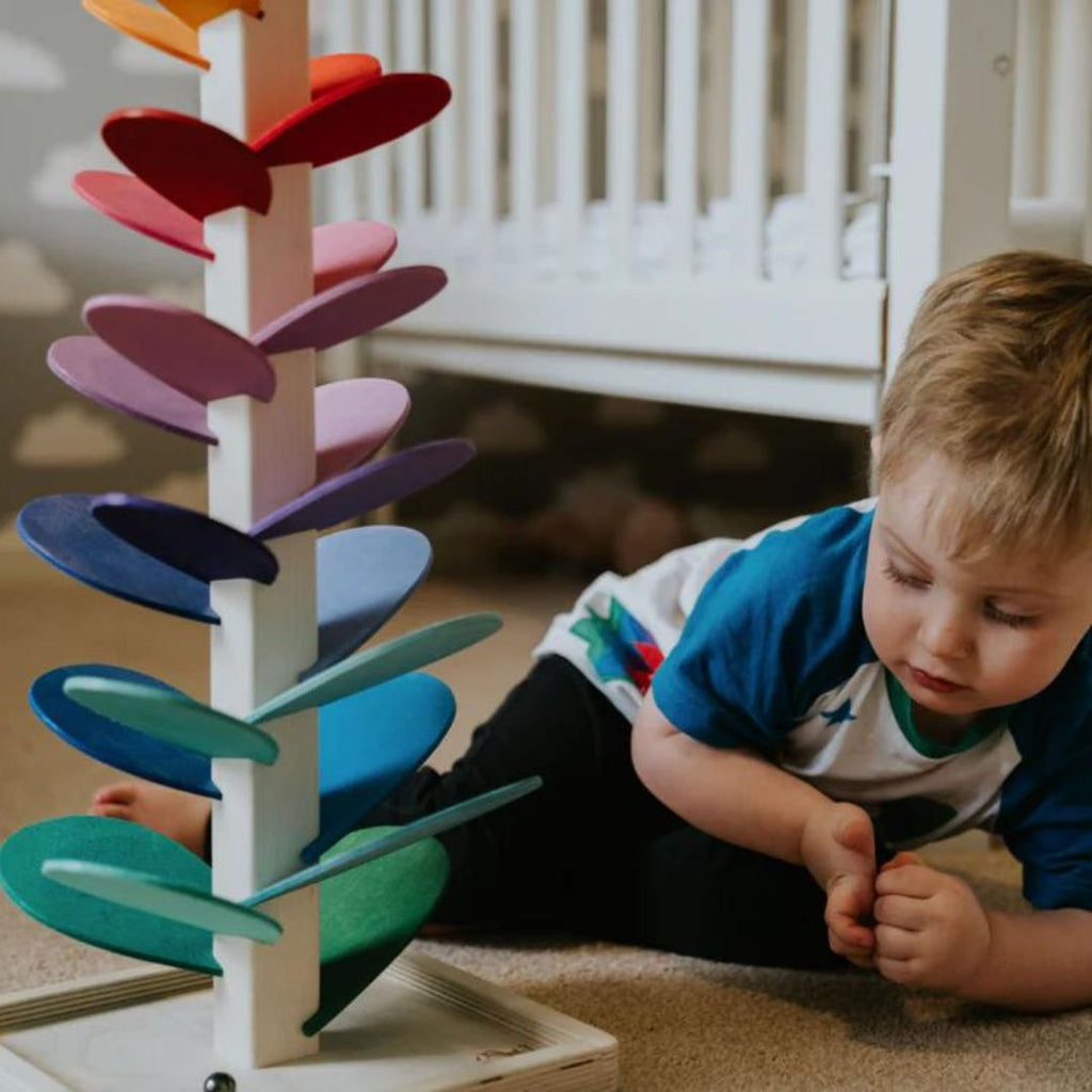 Wooden marble tree, rainbow Montessori sound tower with balls
