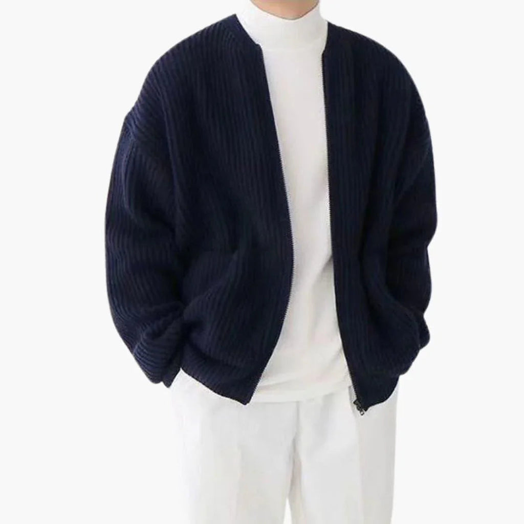 Men's zip cardigan in rib knit