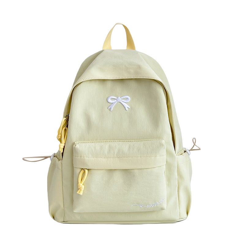 Bow-embossed casual school backpack, water-resistant, padded straps