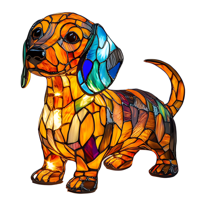 Stained glass dog night light lamp, hand-painted resin, USB, 17cm