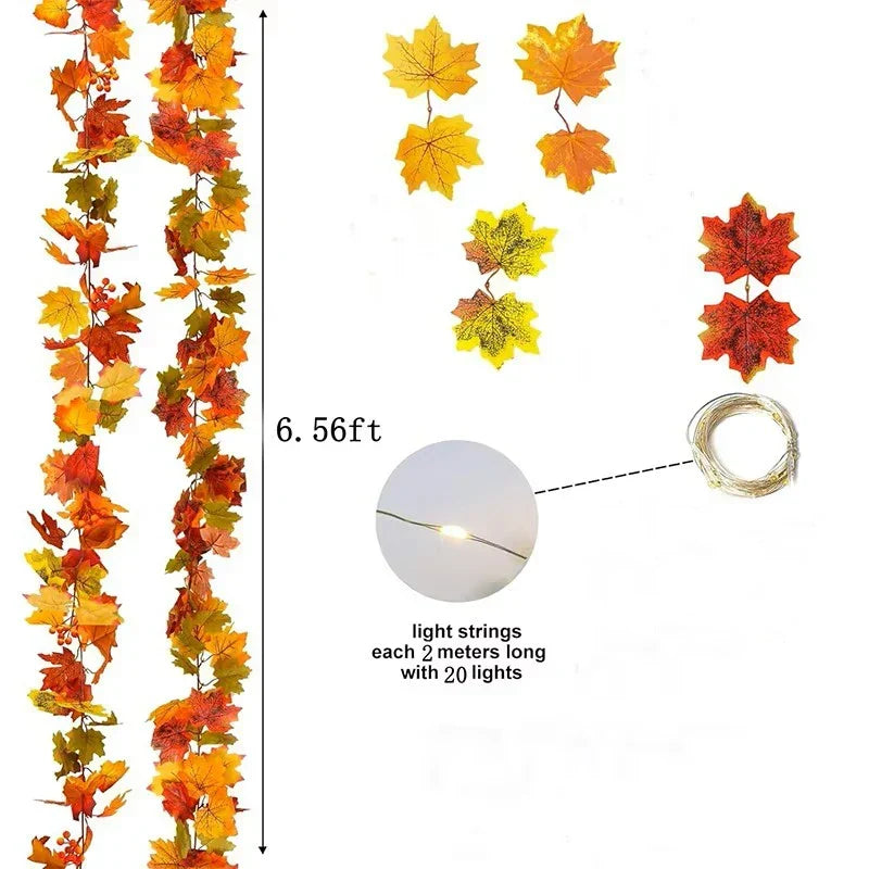 2 metre autumn leaf garland with artificial maple leaves