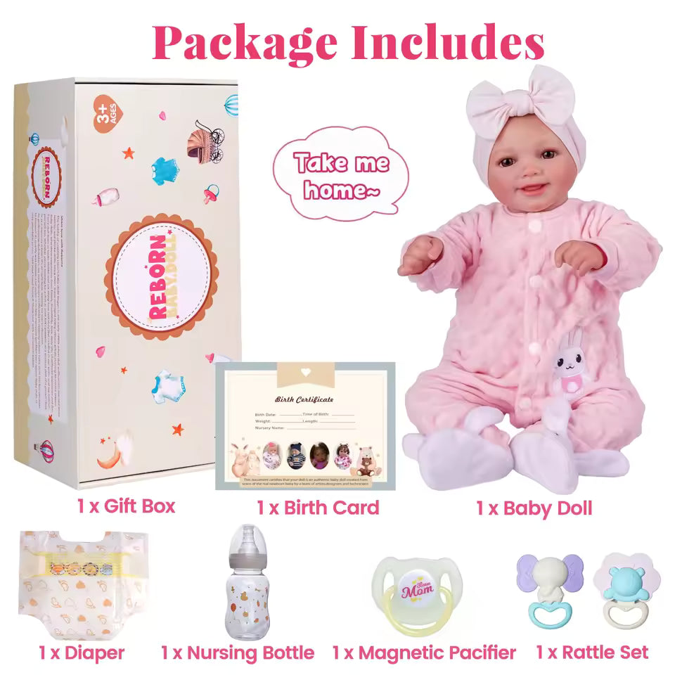 Reborn Baby Doll, 17-Inch – Realistic Soft Vinyl, Poseable, Smiling Newborn with Accessories