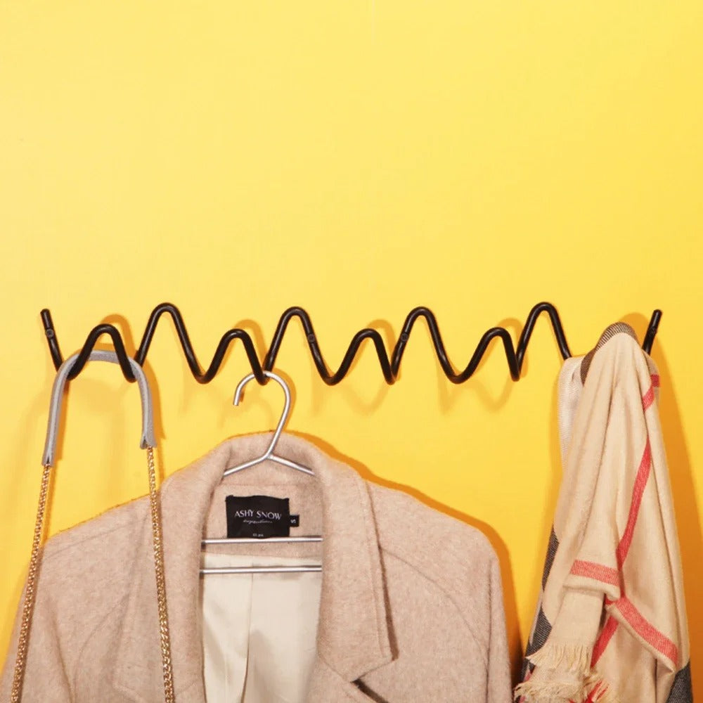 Wave-shaped iron wall mounted coat rack with 3 or 5 hooks