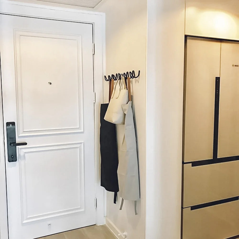 Wave-shaped iron wall mounted coat rack with 3 or 5 hooks