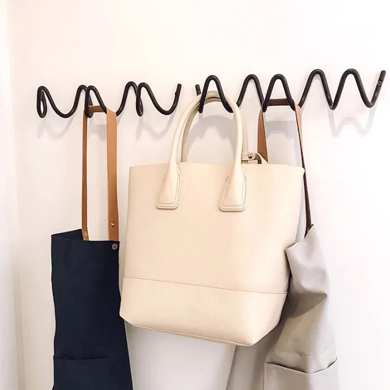 Wave-shaped iron wall mounted coat rack with 3 or 5 hooks