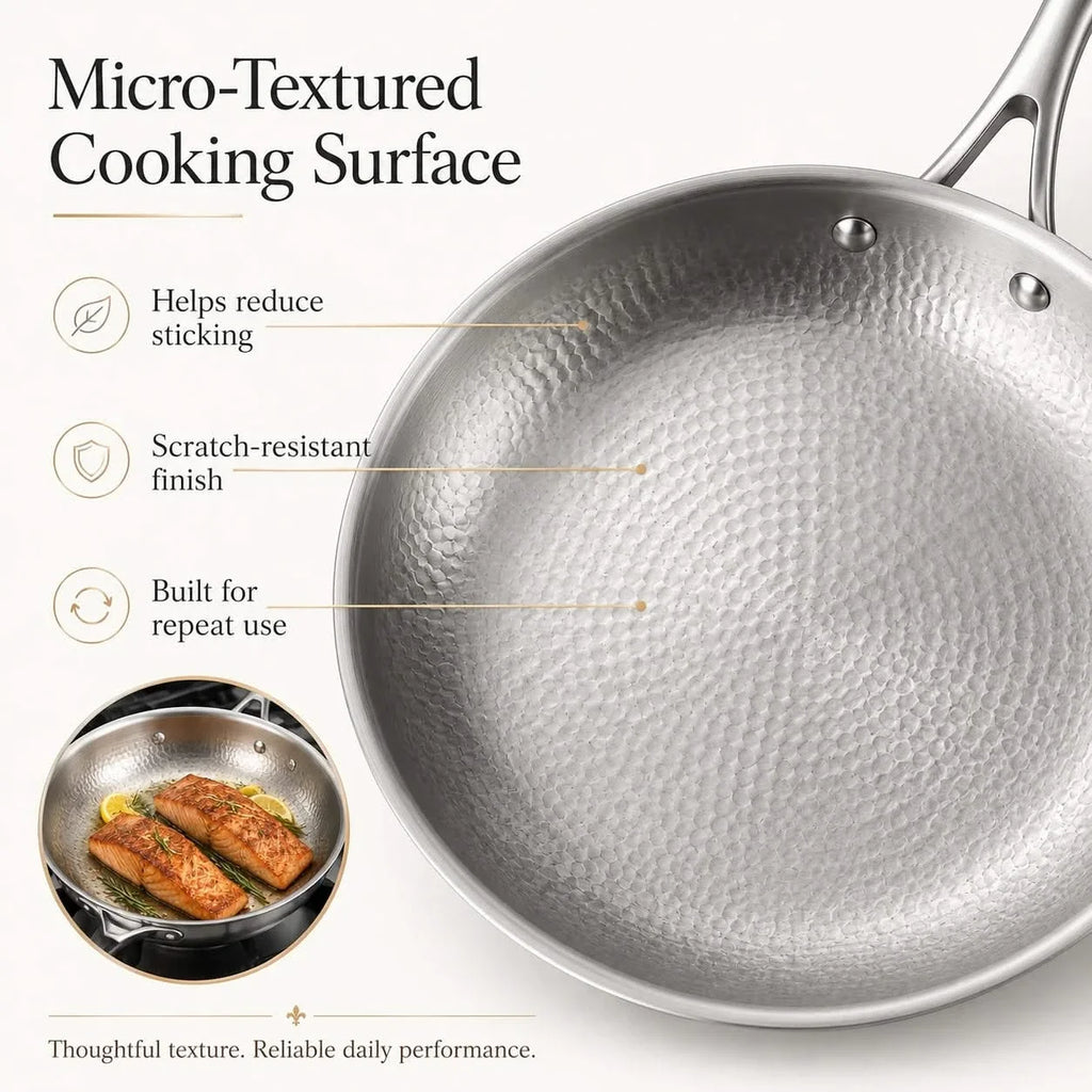 Titanium frying pan, 12" (30cm), three-layer steel, high-heat safe