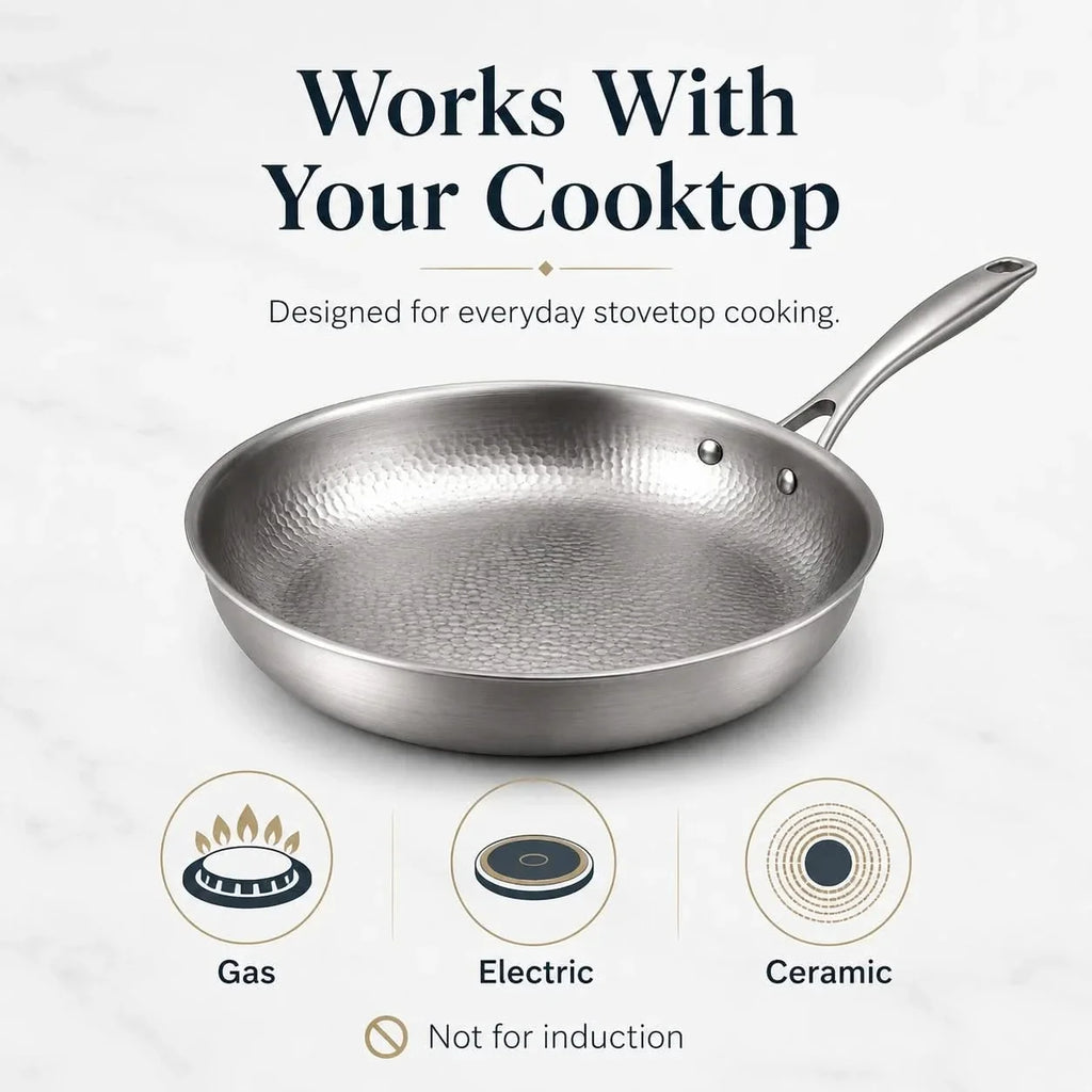 Titanium frying pan, 12" (30cm), three-layer steel, high-heat safe