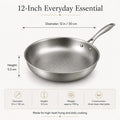 Titanium frying pan, 12" (30cm), three-layer steel, high-heat safe