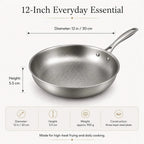 Titanium frying pan, 12" (30cm), three-layer steel, high-heat safe