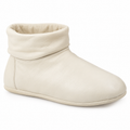 Cream leather ankle boot with fold-over collar.