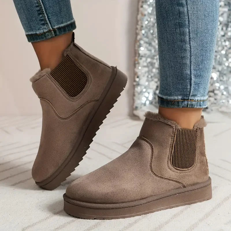 Women's fur lined winter ankle boots with elasticated sides