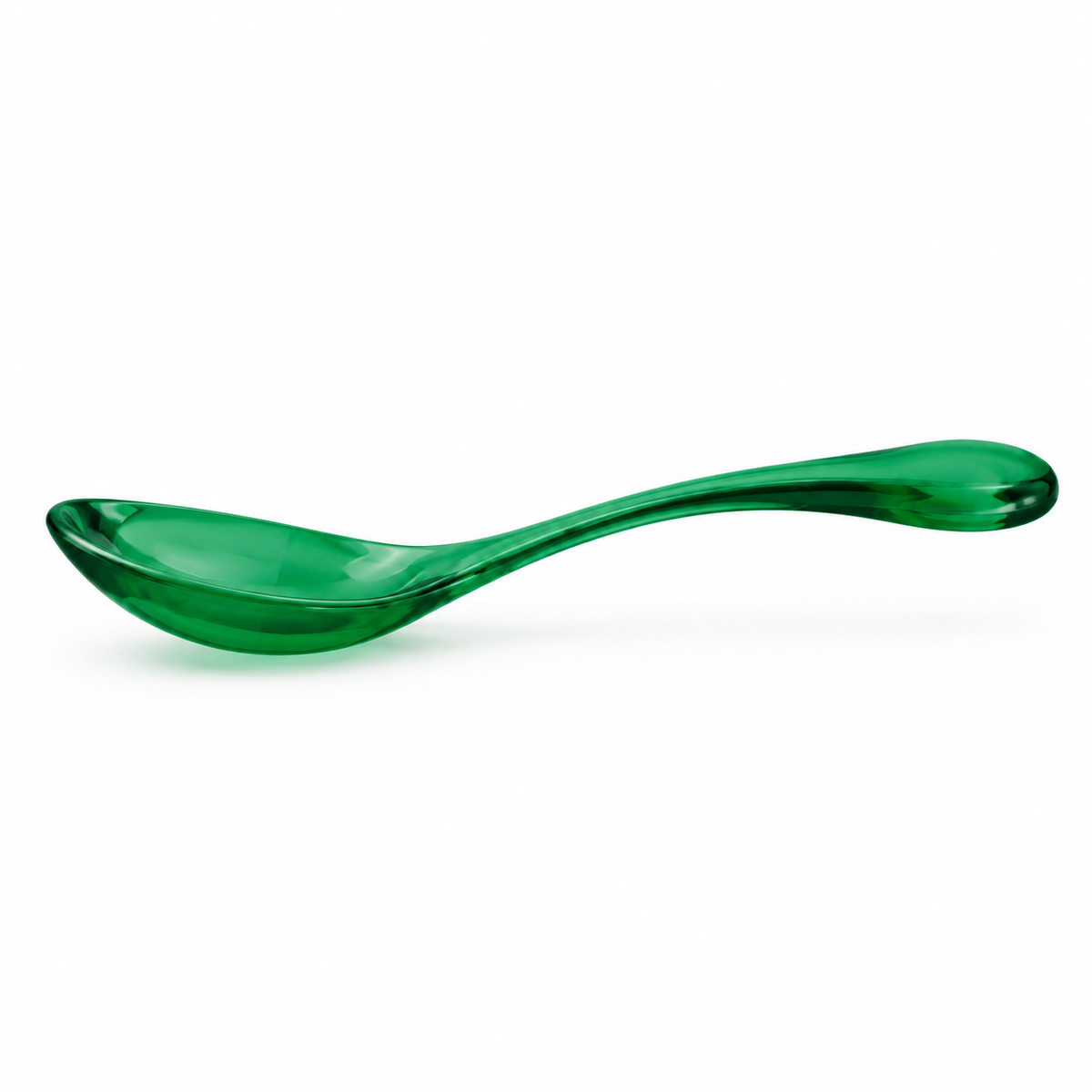 Vibrant green dining spoon on white background