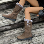 Women's fur lined winter boots with side zip and double buckle