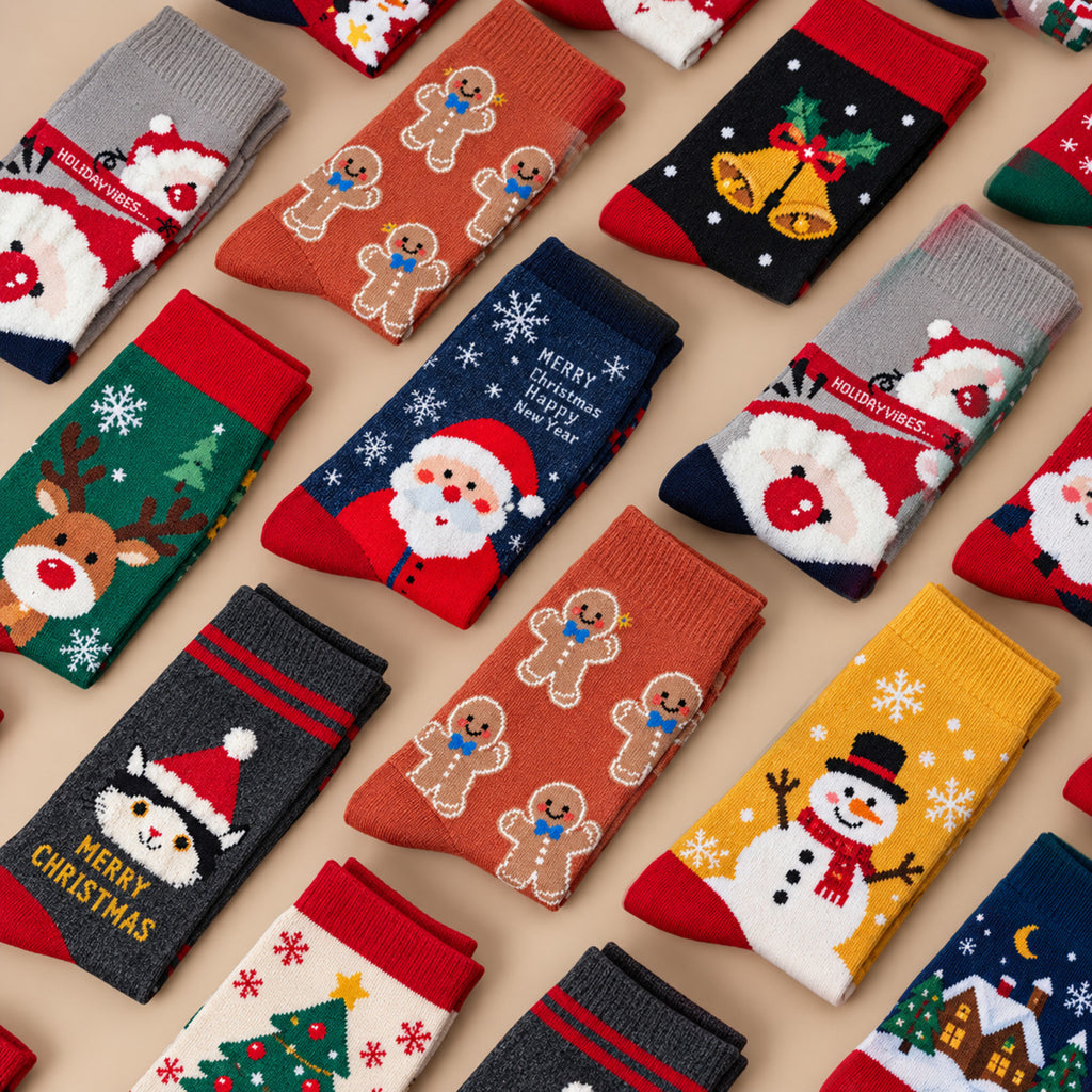 24 Days of Christmas Socks Advent Calendar, 12-Pair Mystery Sock Gift Box, Random Festive Designs, Holiday Countdown Christmas Gift for Kids/Women