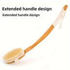 Back Wild Boar Bristle Cleaning Sponge for the Shower - Long Wooden Handle Bath Sponge Brush, soft natural bristles for 