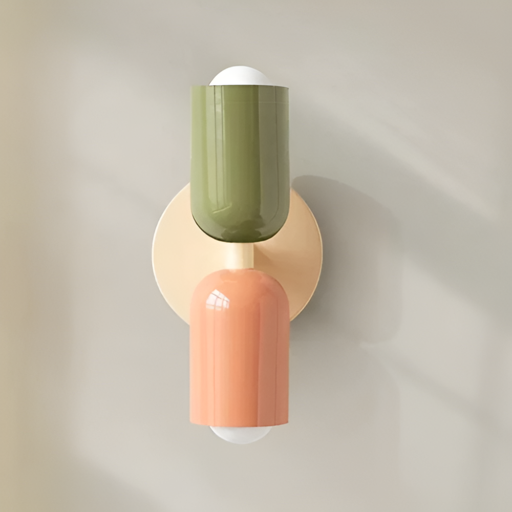Battery Powered Wall Sconce — Dual Capsule Shades, Cordless Design