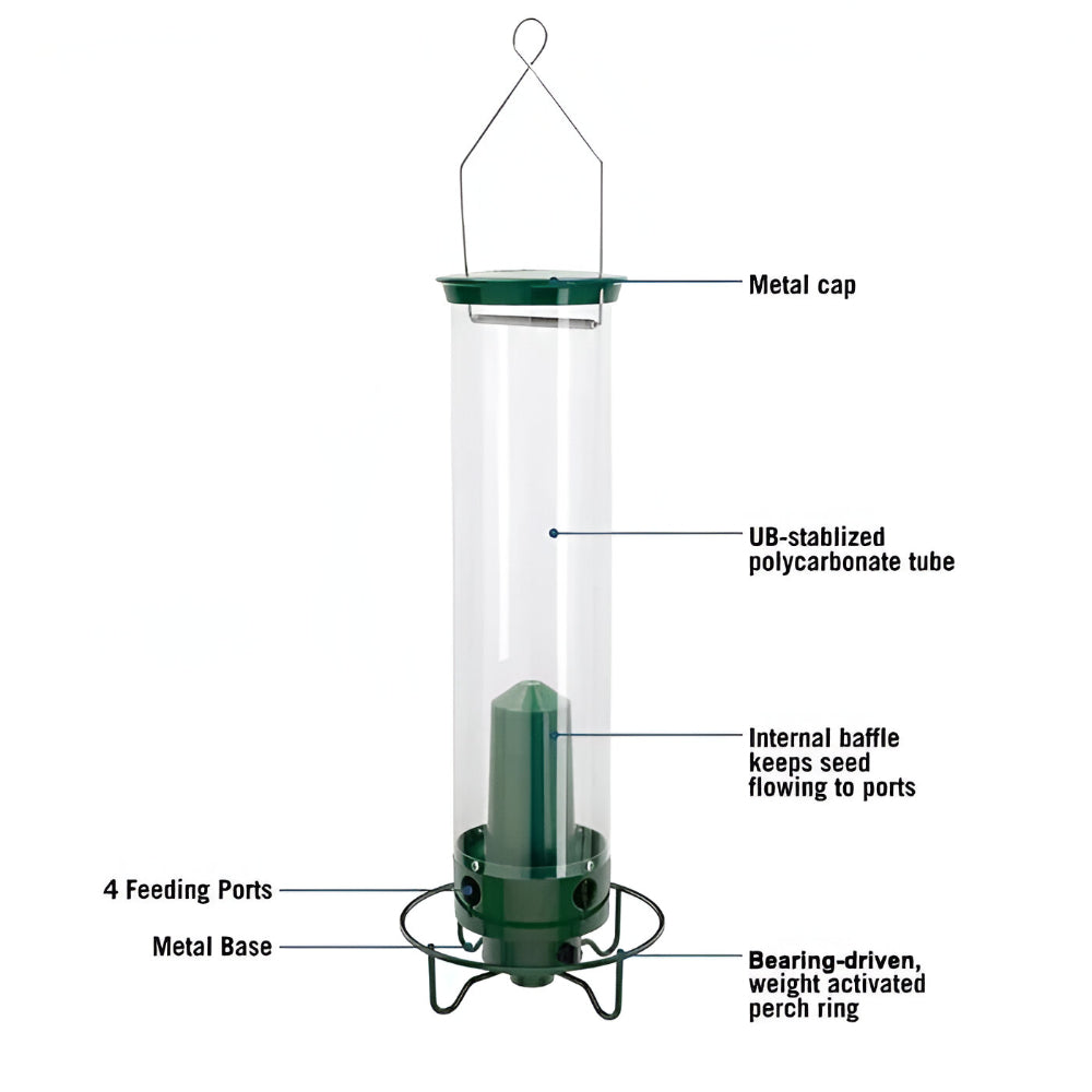 Bird Feeder Metal Squirrel Proof Hanging Outdoor Garden Tube
