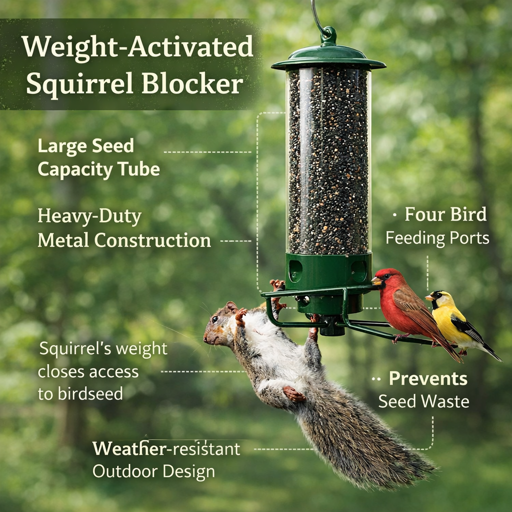 Bird Feeder Metal Squirrel Proof Hanging Outdoor Garden Tube