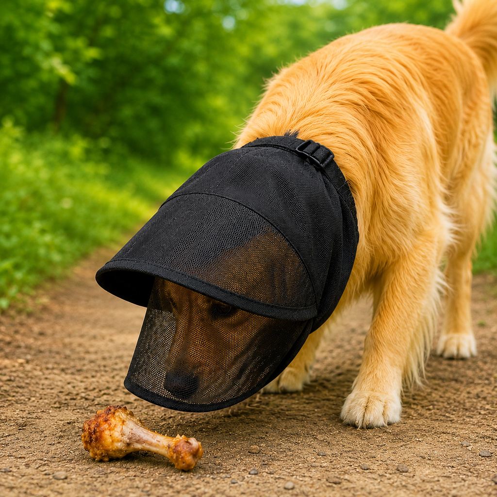 Breathable Anti-Scavenging Dog Muzzle for Walks - Mesh Hood Helps Block Food Scraps & Rubbish