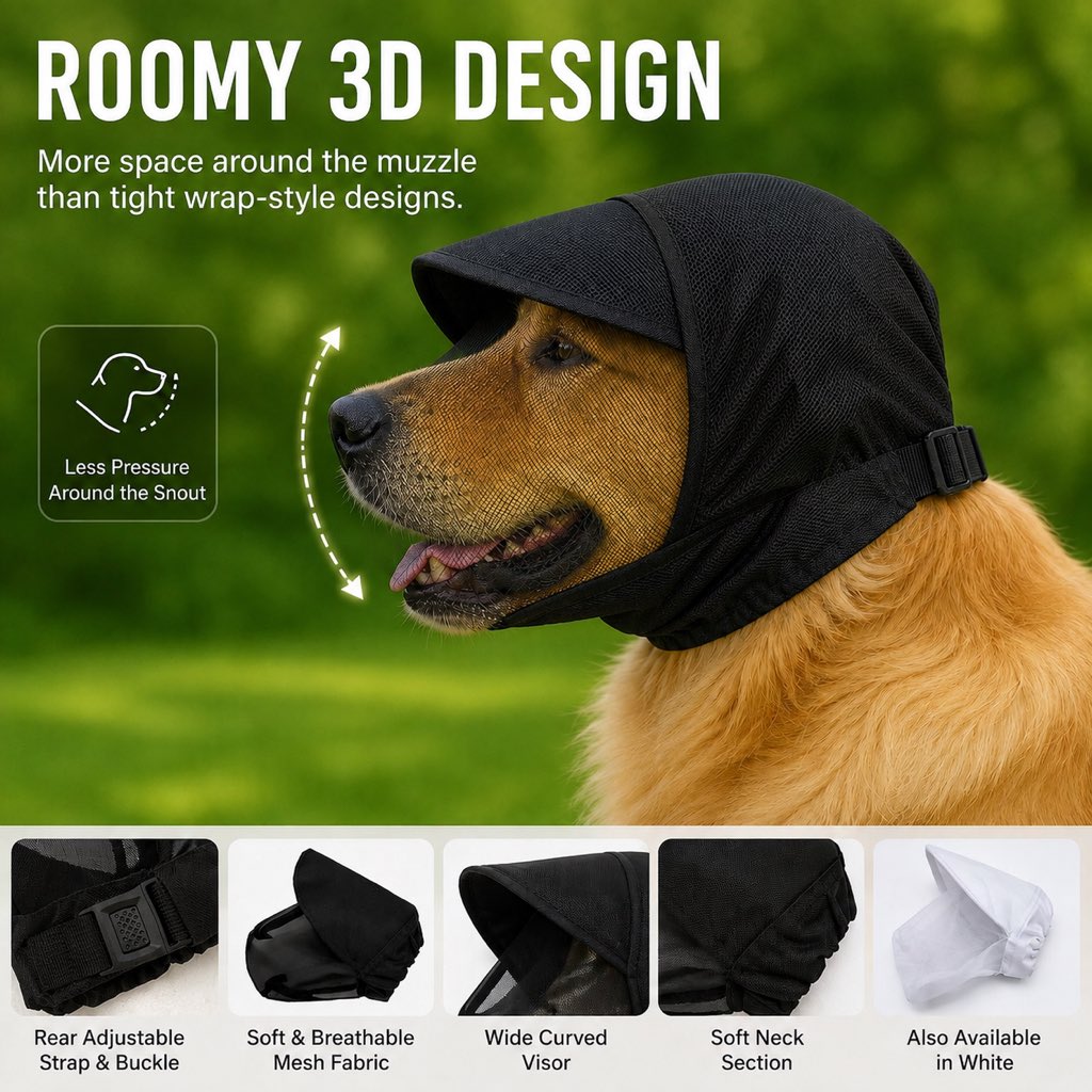 Breathable Anti-Scavenging Dog Muzzle for Walks - Mesh Hood Helps Block Food Scraps & Rubbish