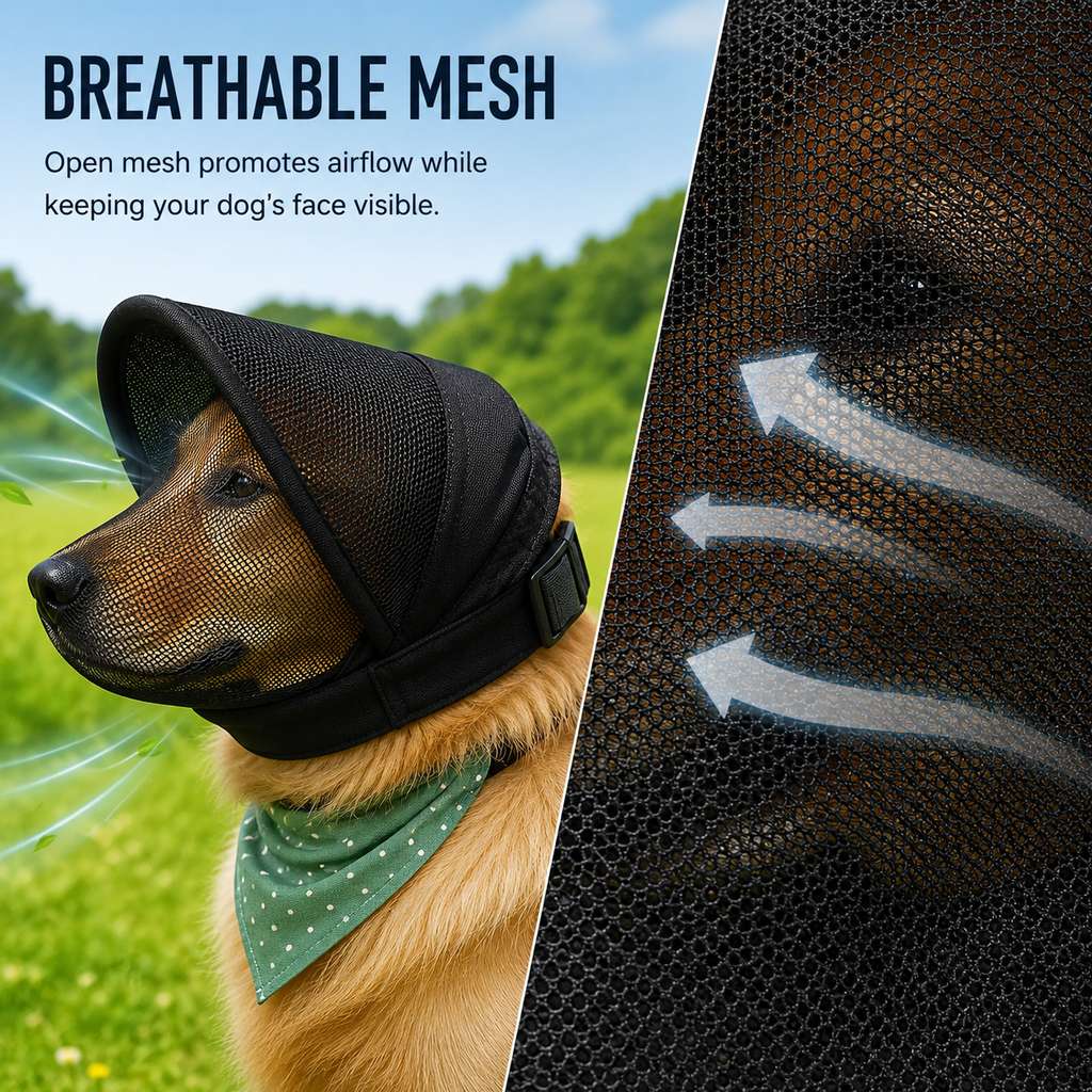 Breathable Anti-Scavenging Dog Muzzle for Walks - Mesh Hood Helps Block Food Scraps & Rubbish