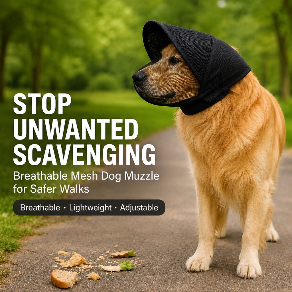 Breathable Anti-Scavenging Dog Muzzle for Walks - Mesh Hood Helps Block Food Scraps & Rubbish