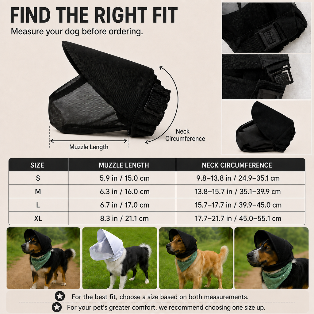 Breathable Anti-Scavenging Dog Muzzle for Walks - Mesh Hood Helps Block Food Scraps & Rubbish