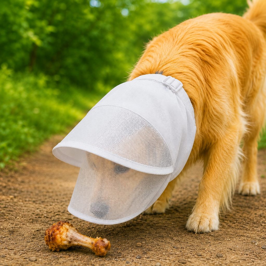 Breathable Anti-Scavenging Dog Muzzle for Walks - Mesh Hood Helps Block Food Scraps & Rubbish