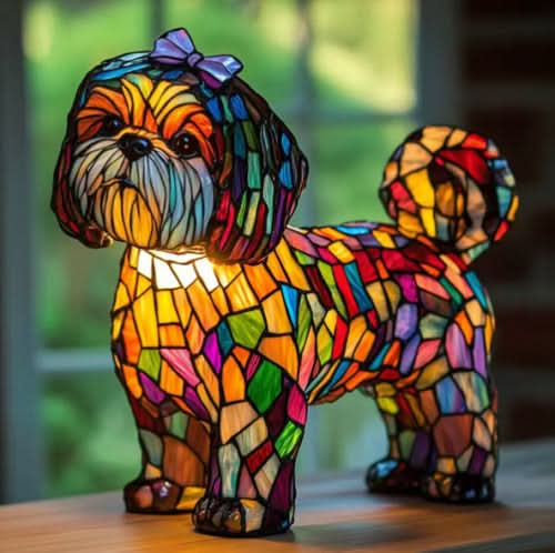Dog Breed LED Accent Lamp, 17 cm resin sculpture, warm USB light
