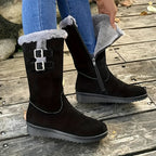 Women's fur lined winter boots with side zip and double buckle