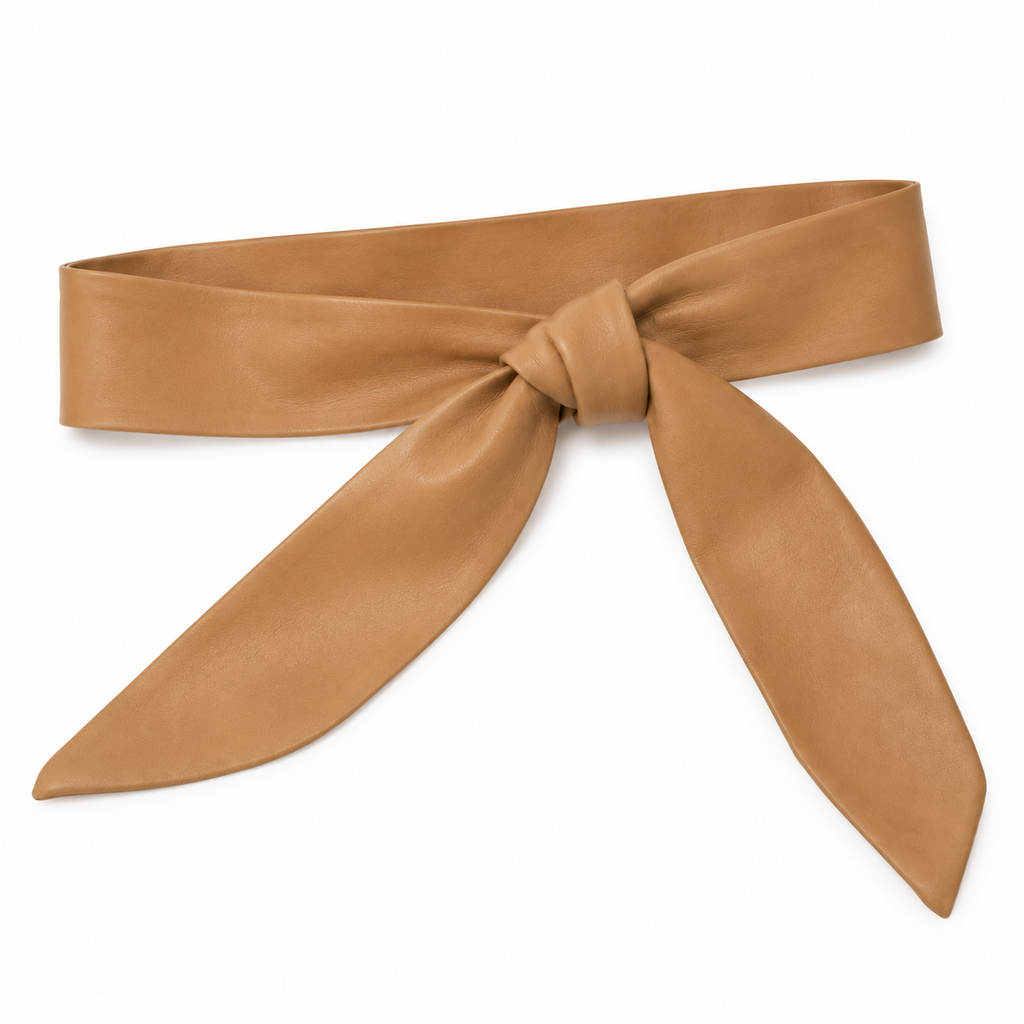 Side view of the naldony Women's Obi Belt in tan.