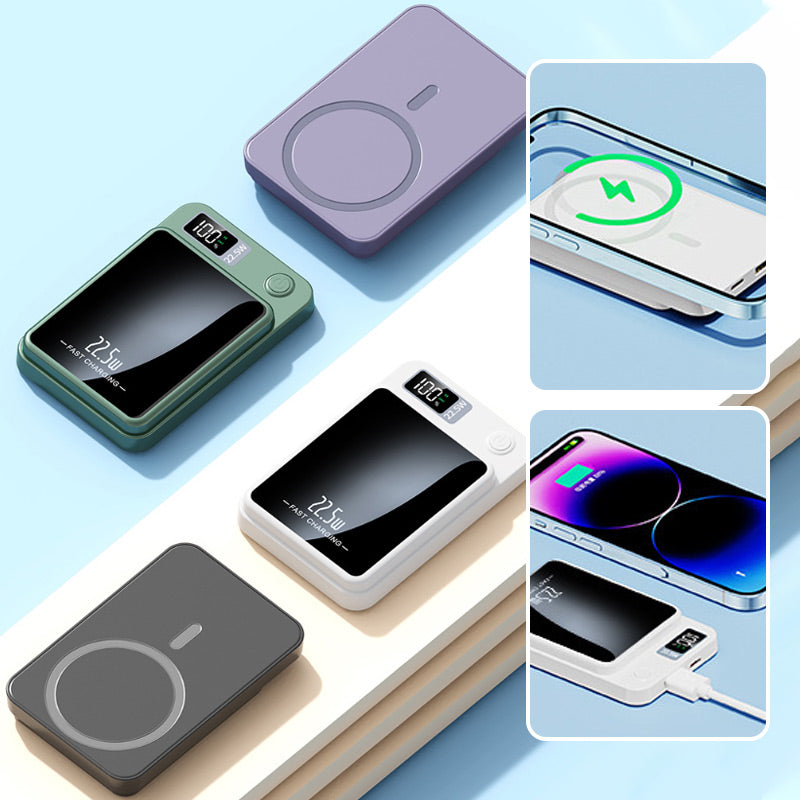 Magnetic wireless power bank with LED display