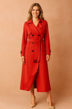 Women's long double-breasted trench coat with belt
