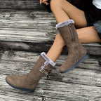 Women's fur lined winter boots with side zip and double buckle