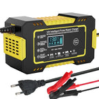Intelligent 12V 6A charger with pulse repair and LCD display for car and motorbike batteries