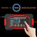Intelligent 12V 6A charger with pulse repair and LCD display for car and motorbike batteries