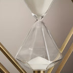 Hourglass with geometric metal frame – Meditation timer with white sand