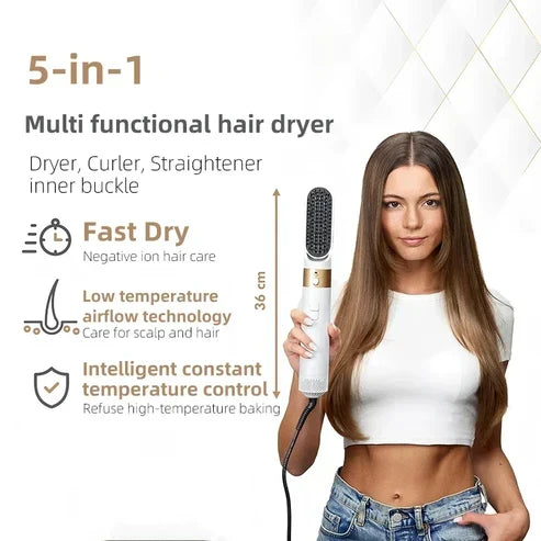5-in-1 hair styler with automatic curler, hair dryer and smoothing brush