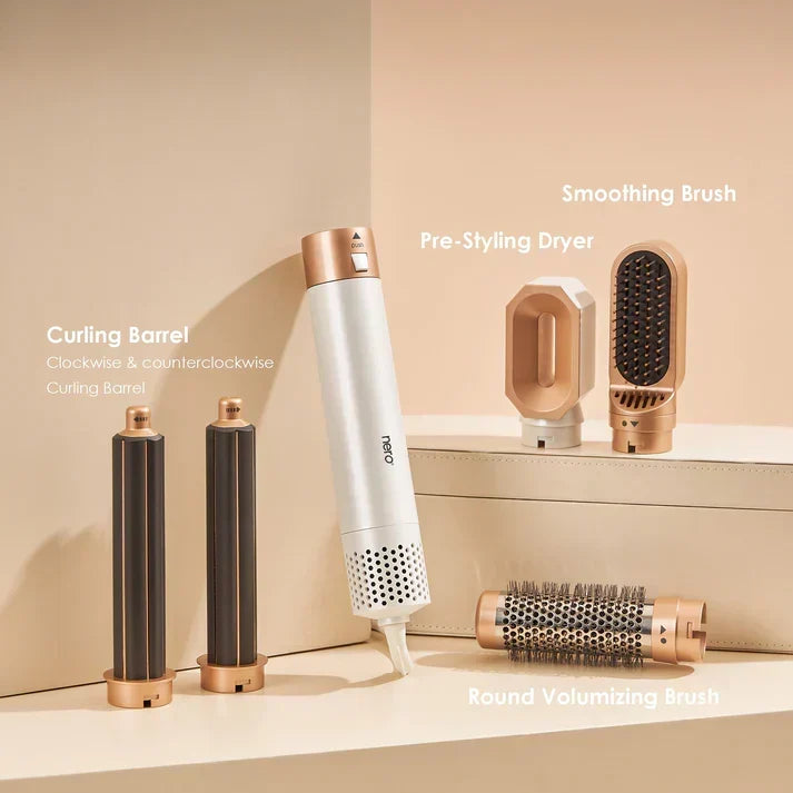 5-in-1 hair styler with automatic curler, hair dryer and smoothing brush