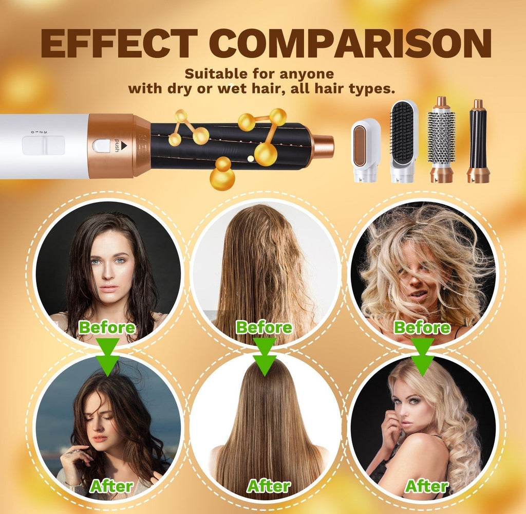 5-in-1 hair styler with automatic curler, hair dryer and smoothing brush