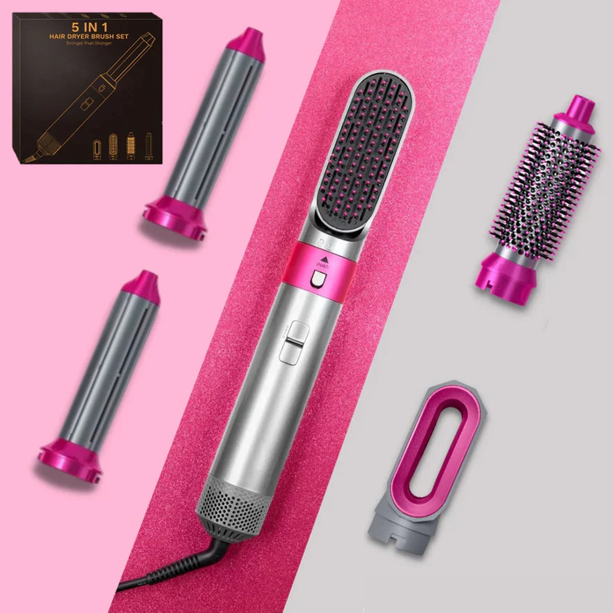 5-in-1 hair styler with automatic curler, hair dryer and smoothing brush
