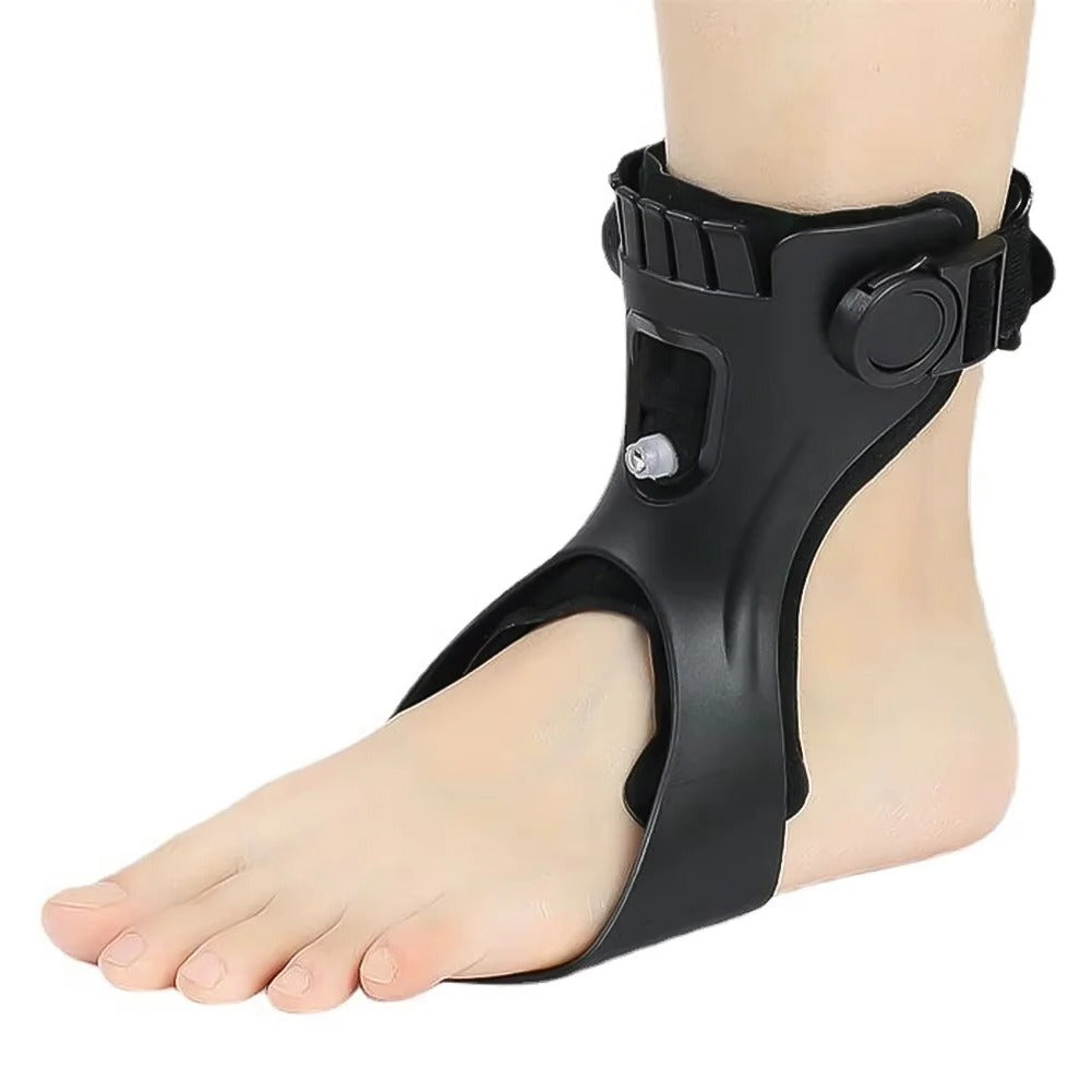 Adjustable orthopaedic support for foot drop with breathable lining and ankle stabilisation