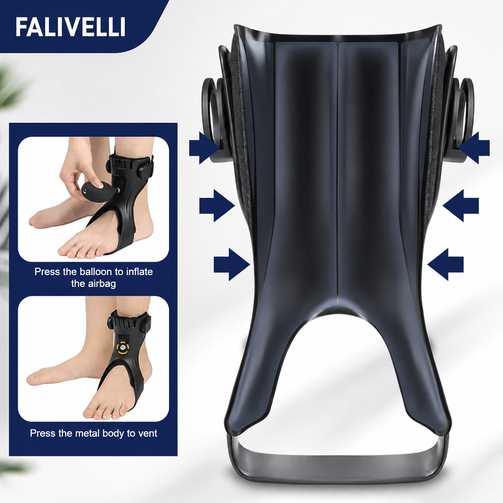 Adjustable orthopaedic support for foot drop with breathable lining and ankle stabilisation