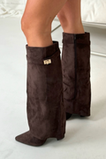 Elegant women’s high boots in leather or suede, 8.5 cm heel
