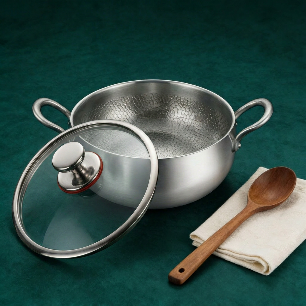 Hand-Hammered Deep Titanium Pot, pure titanium, 11 inch (28 cm)
