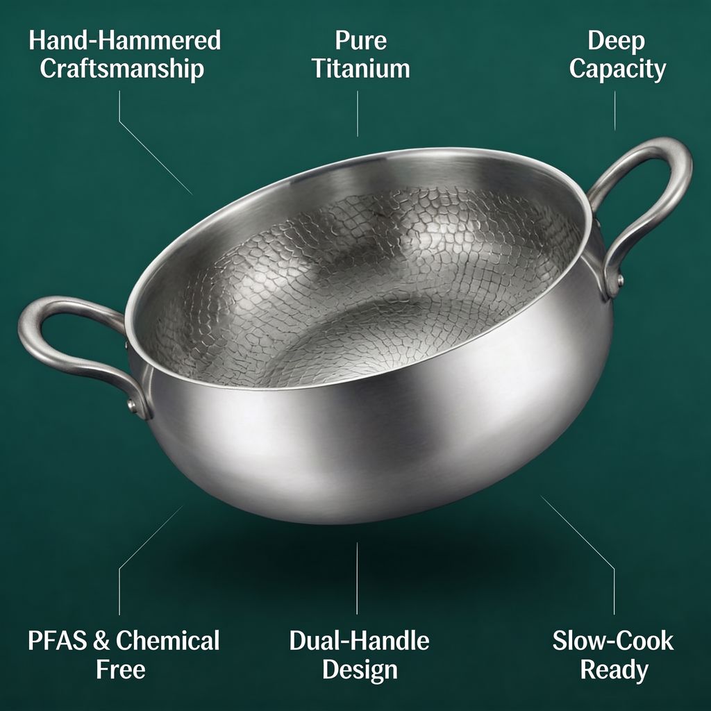 Hand-Hammered Deep Titanium Pot, pure titanium, 11 inch (28 cm)