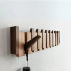 Wall-mounted wooden piano coat rack with flip-down hooks